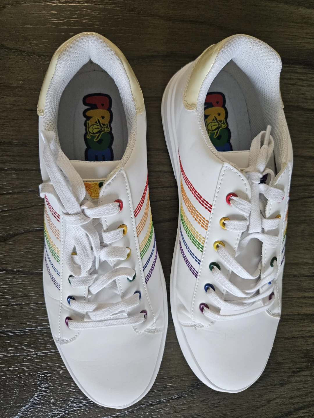 Penguin Men's White Rainbow Stripe Sneakers Size US 11