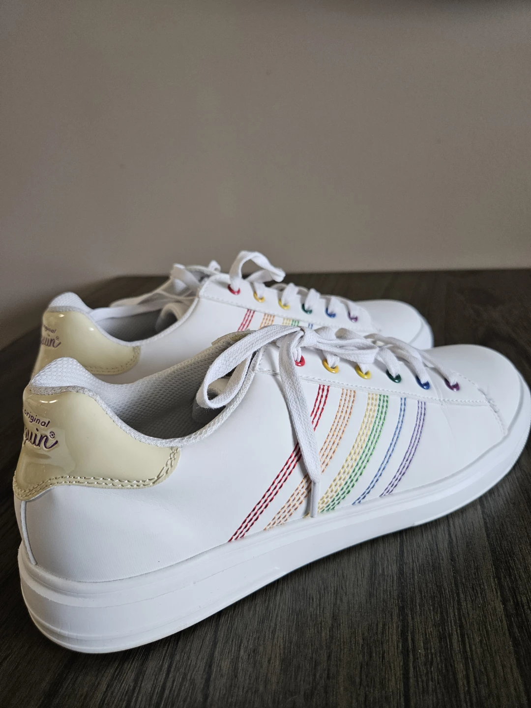 Penguin Men's White Rainbow Stripe Sneakers Size US 11 - photo 5