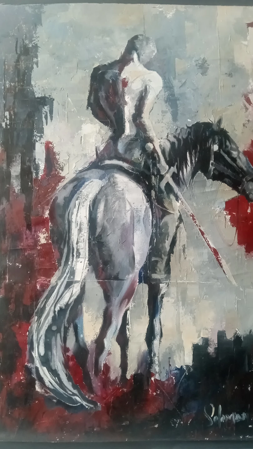 Original Abstract Oil Painting of Knight on Horseback - photo 4