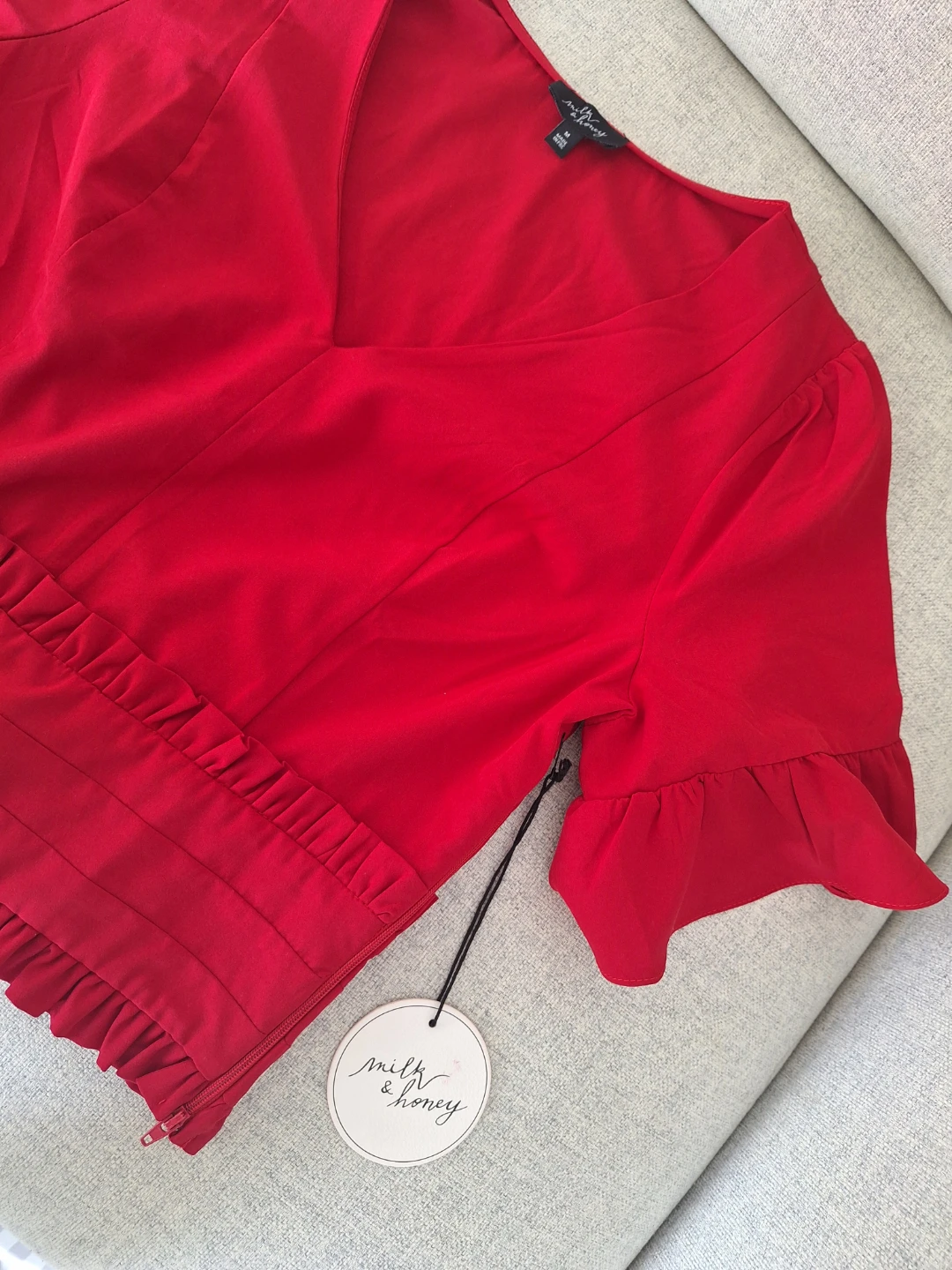 Milk & Honey Red Ruffle Sleeve Top - Size Medium - photo 2