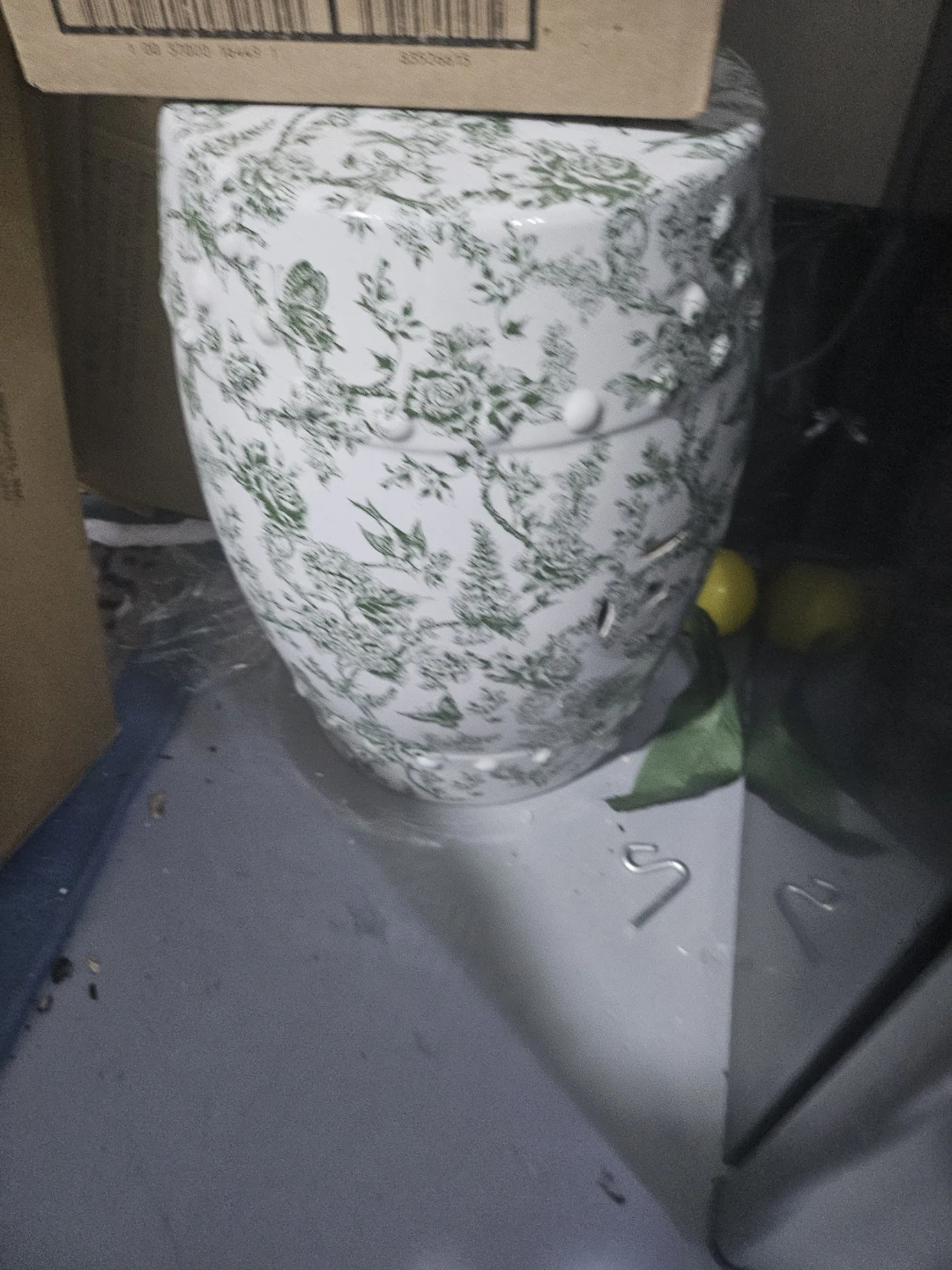 Ceramic Garden Stool - Green Floral Pattern