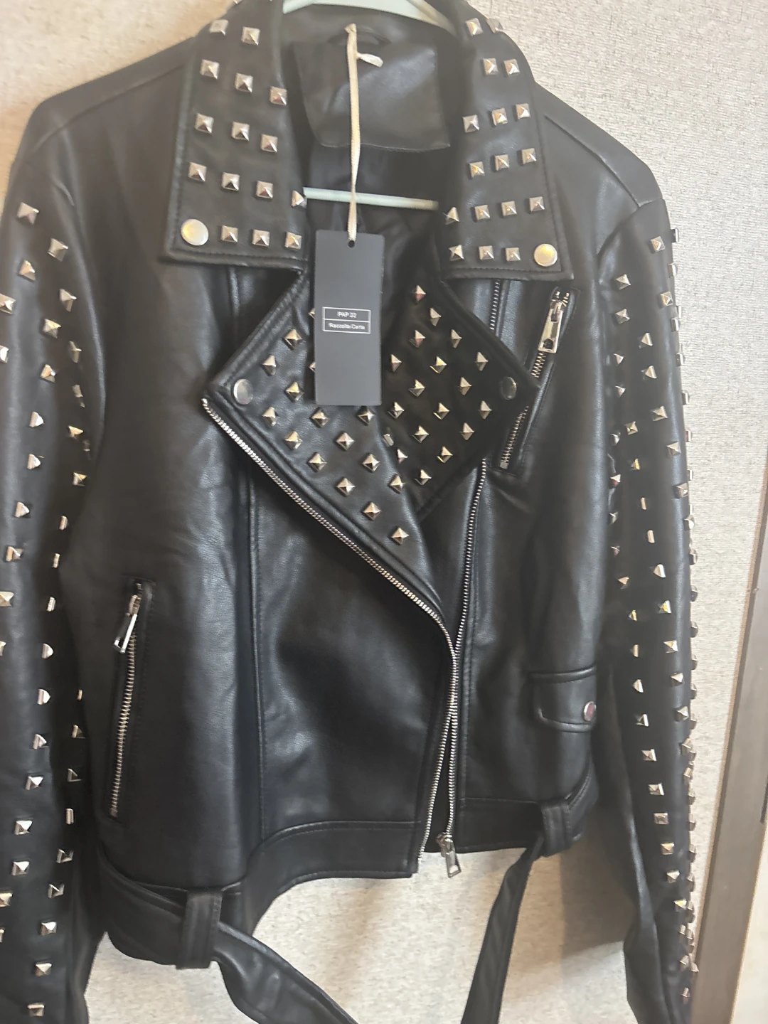 Black Studded Faux Leather Biker Jacket - photo 2