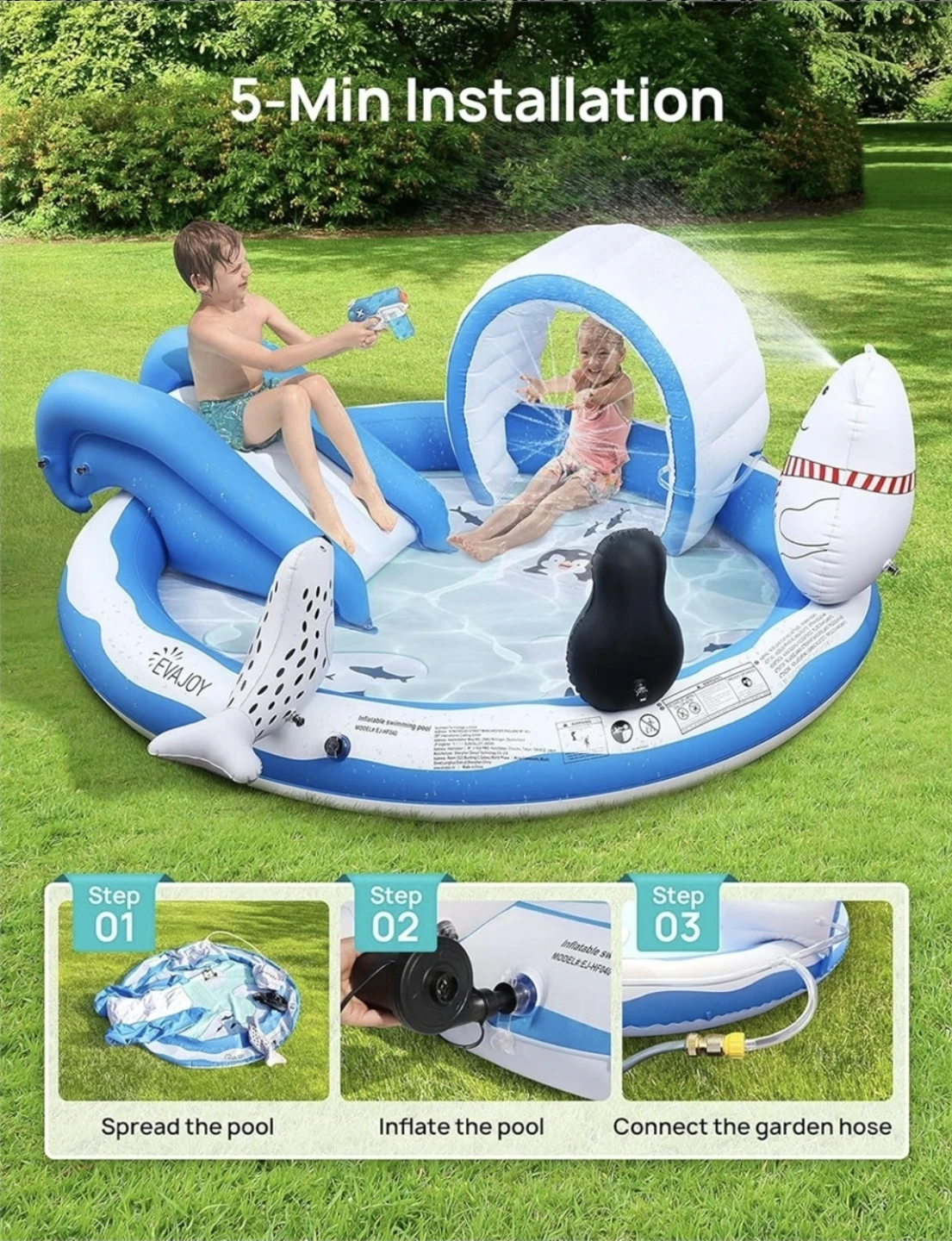 EVAPLAY Inflatable Swimming Pool with Slide and Canopy - photo 2