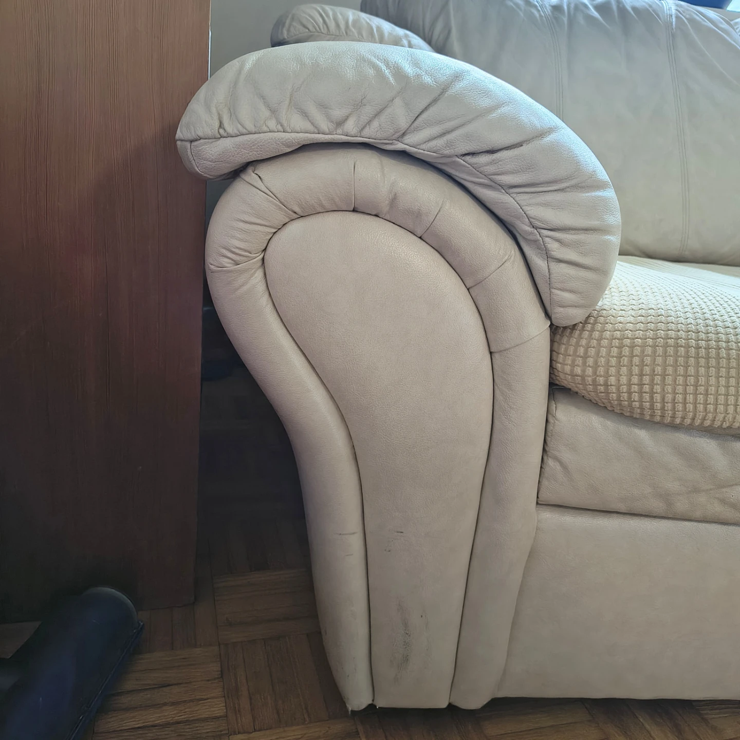 Light Beige 3-Seater Leather Sofa - photo 2