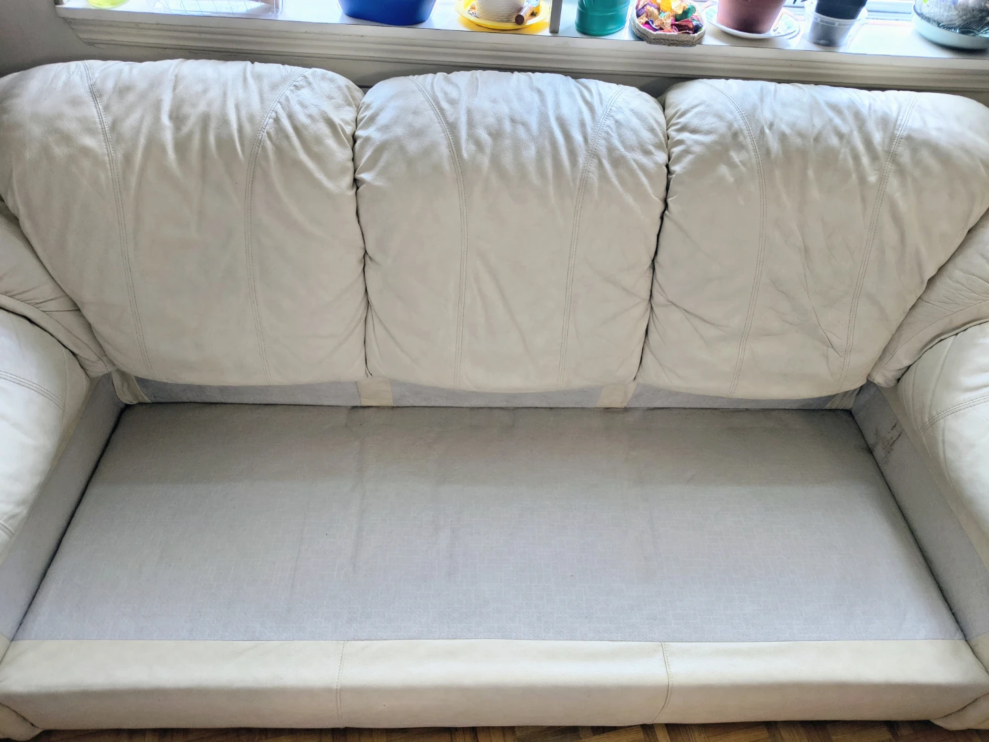 Light Beige 3-Seater Leather Sofa - photo 3