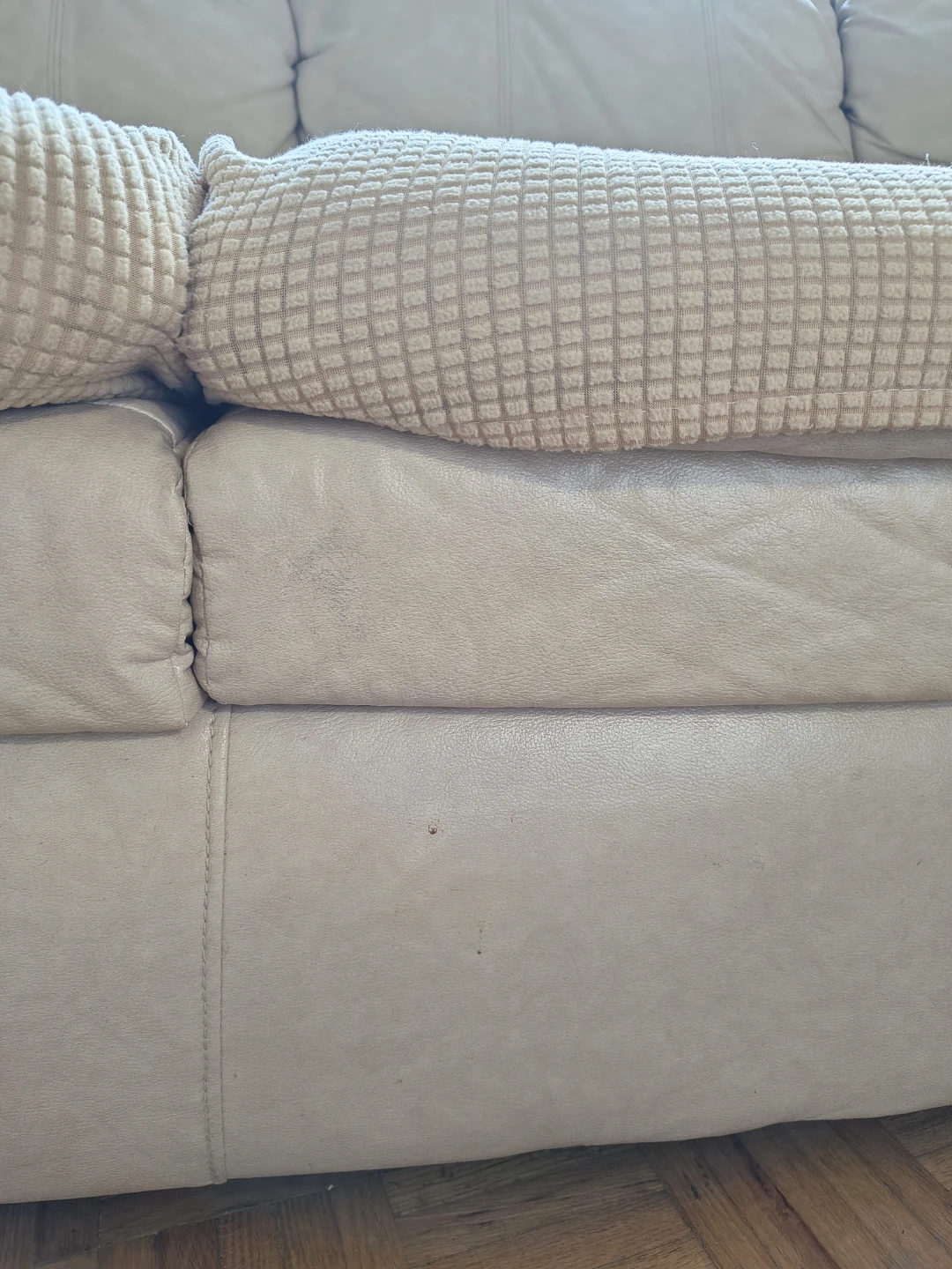 Light Beige 3-Seater Leather Sofa - photo 5