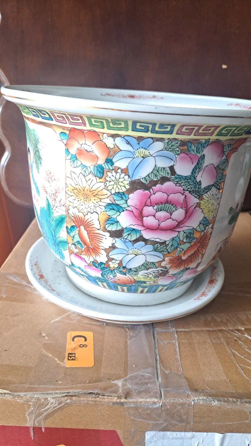 Vintage Chinese Planter Pot with Saucer