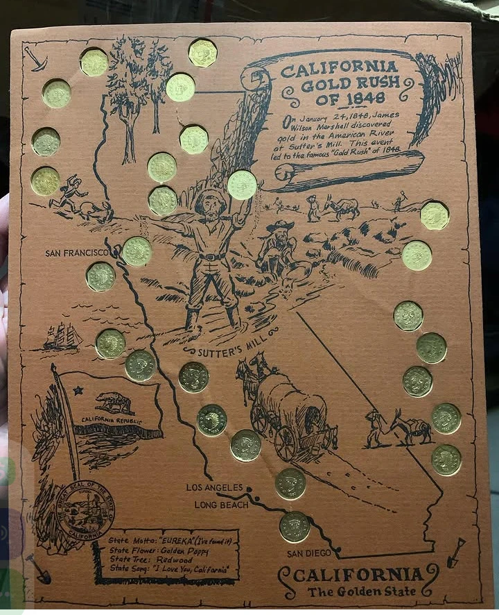 Collectible California Gold Rush of 1848 Display with Coins