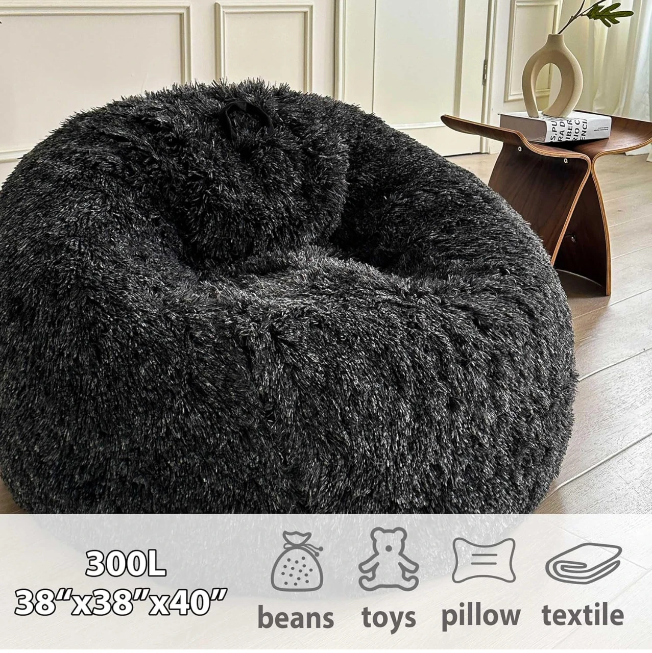 Grey Faux Fur Bean Bag Chair 38"x38"x40" - photo 3