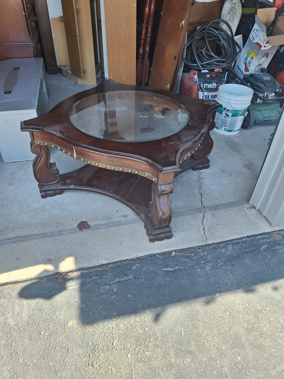 Wooden Coffee Table with Glass Top - photo 2