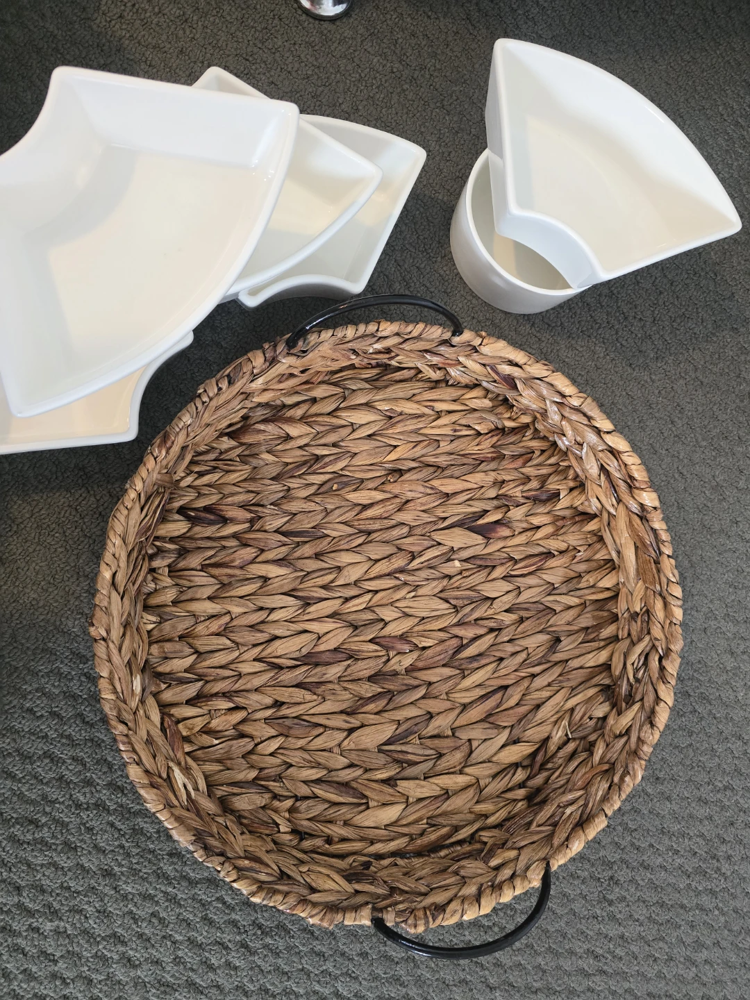 White Ceramic Serving Platter with Wicker Basket