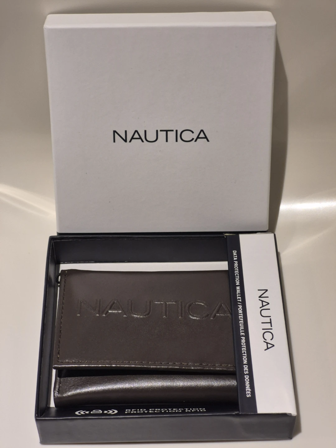 Nautica Leather Tri-fold Wallet with RFID Protection - Brown