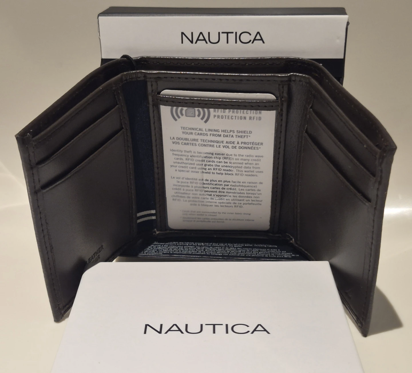 Nautica Leather Tri-fold Wallet with RFID Protection - Brown - photo 3