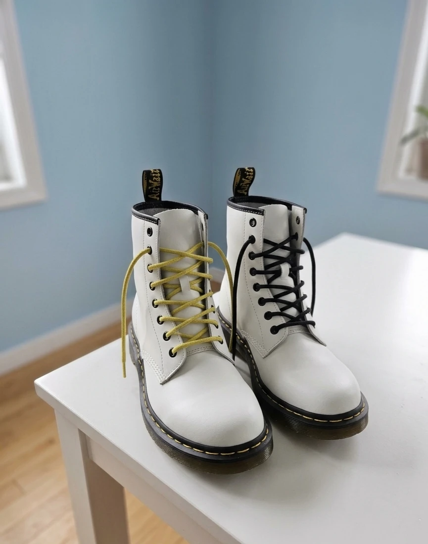 Dr. Martens White Leather Boots. Size 11 W/9 M