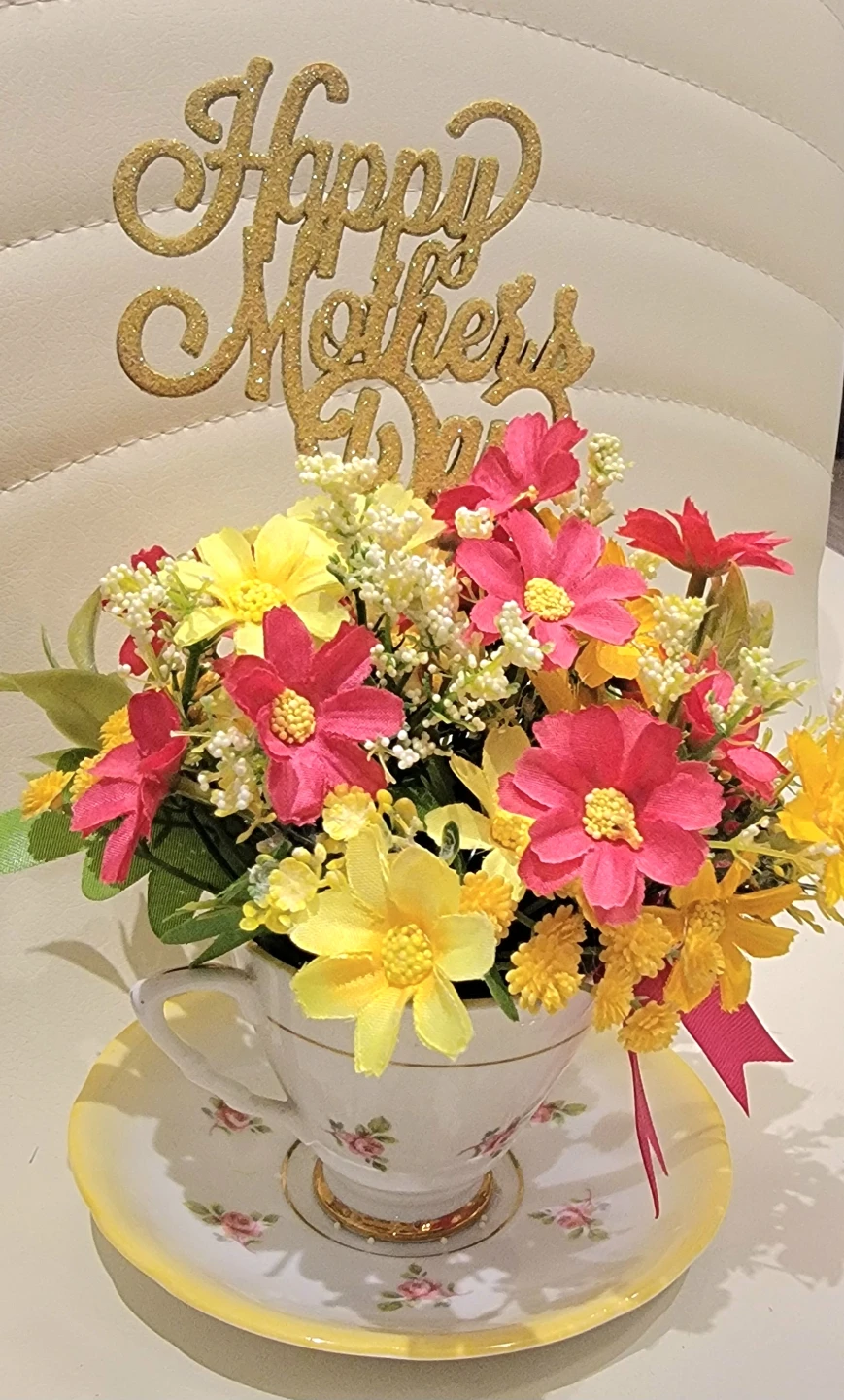 Happy Mother's Day Teacup Floral Arrangement