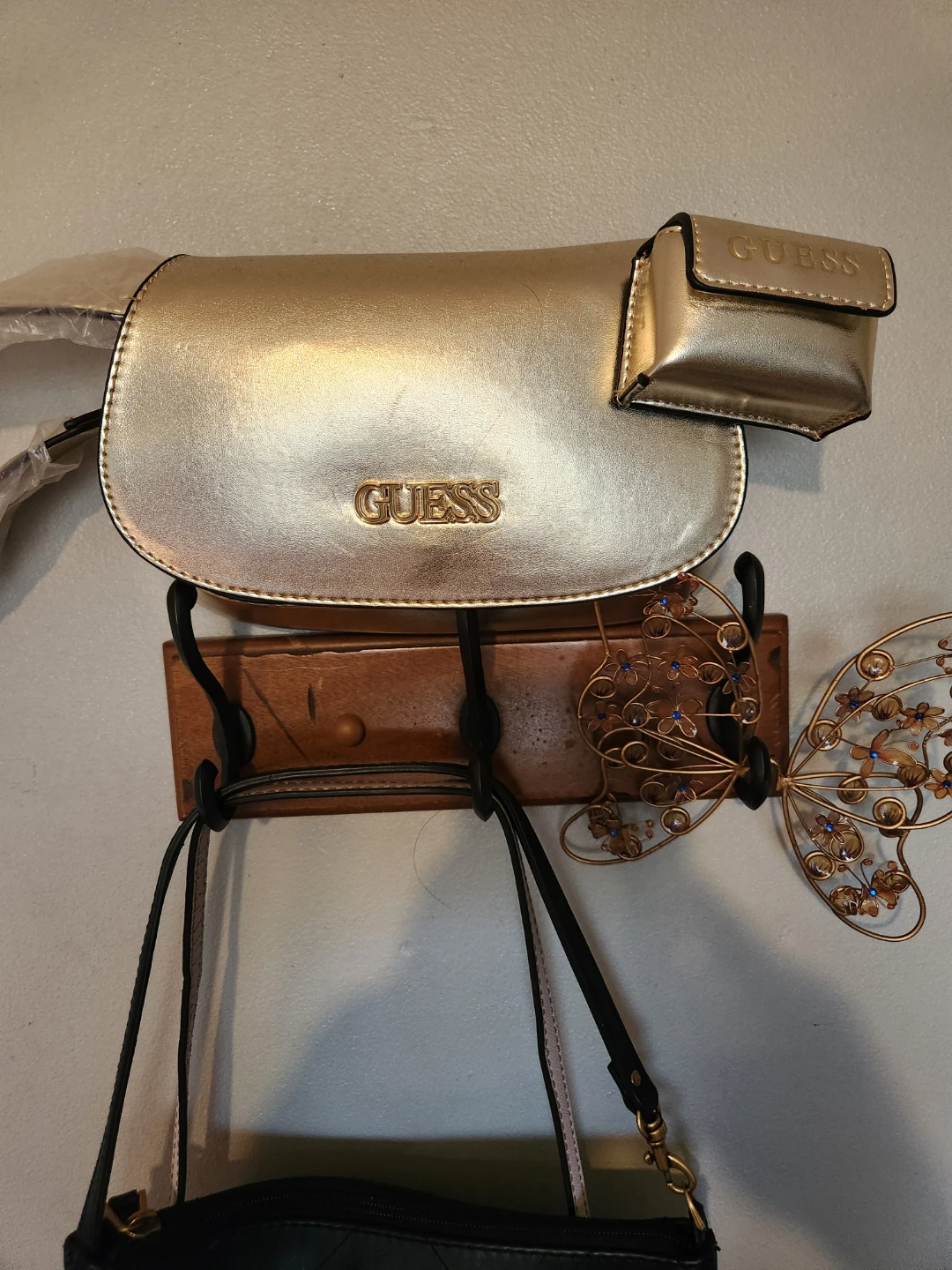 Guess gold clutch or strap purse