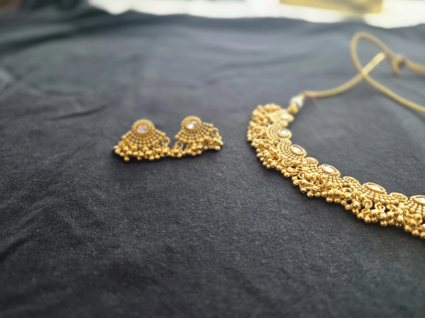 Gold Tone Choker Necklace and Earring Set