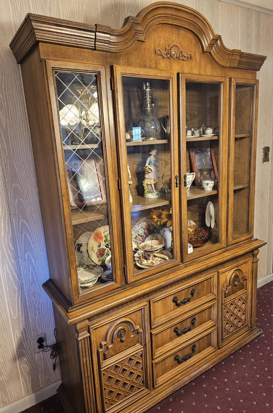 Vintage Wood Dining room set: table, chairs, China closet
