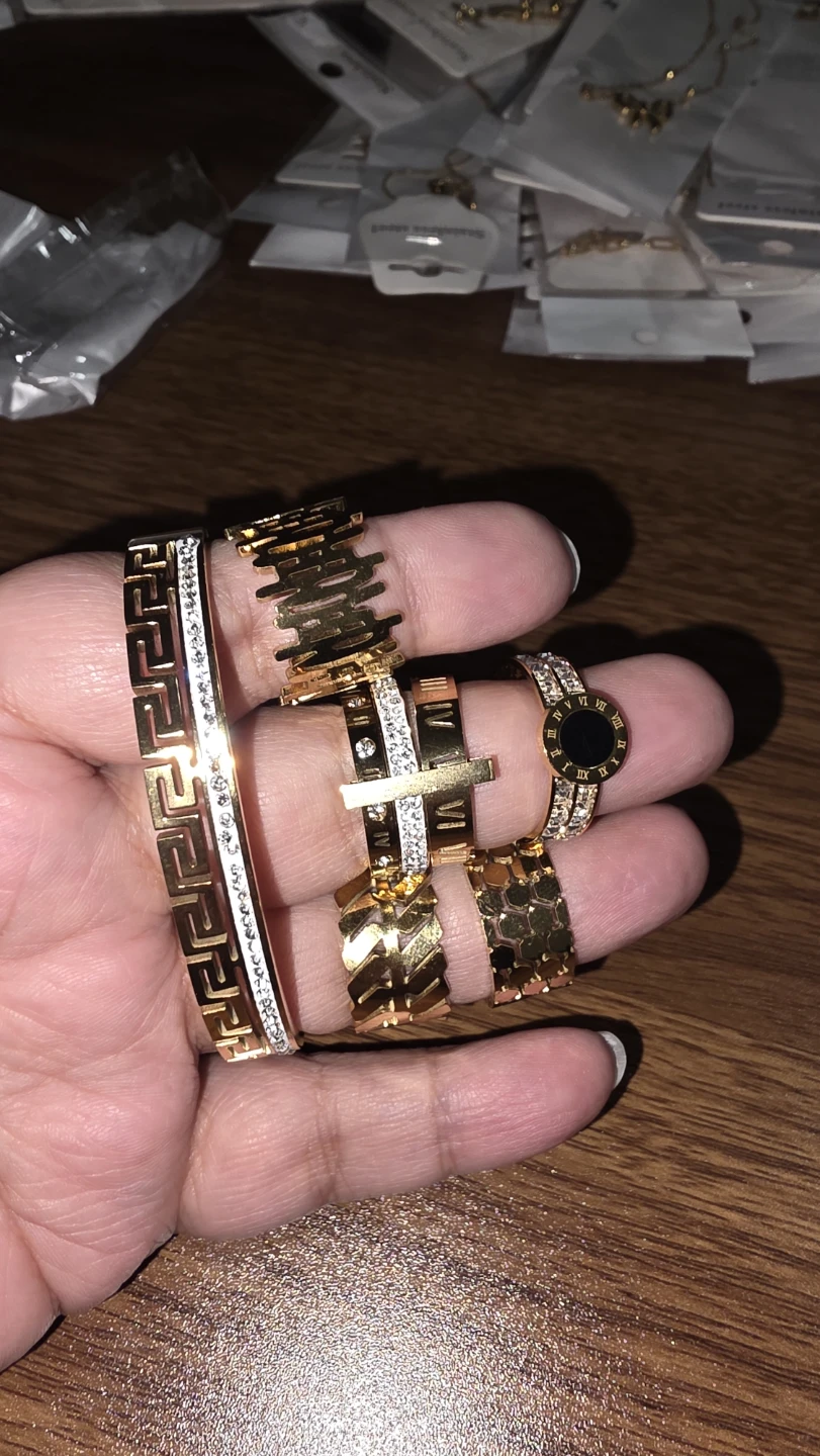 Gold Tone Fashion Jewelry Set - Bangles and Rings