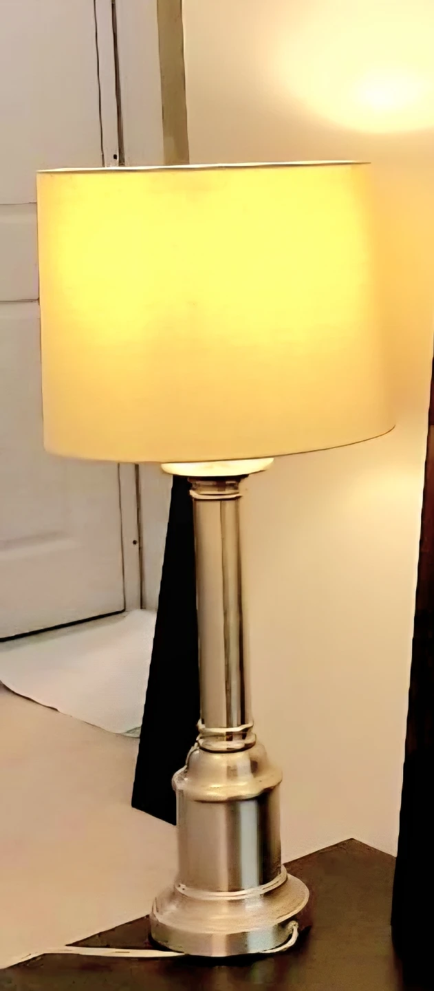 A Pair  of Chrome Table Lamp with Drum Shade - photo 3