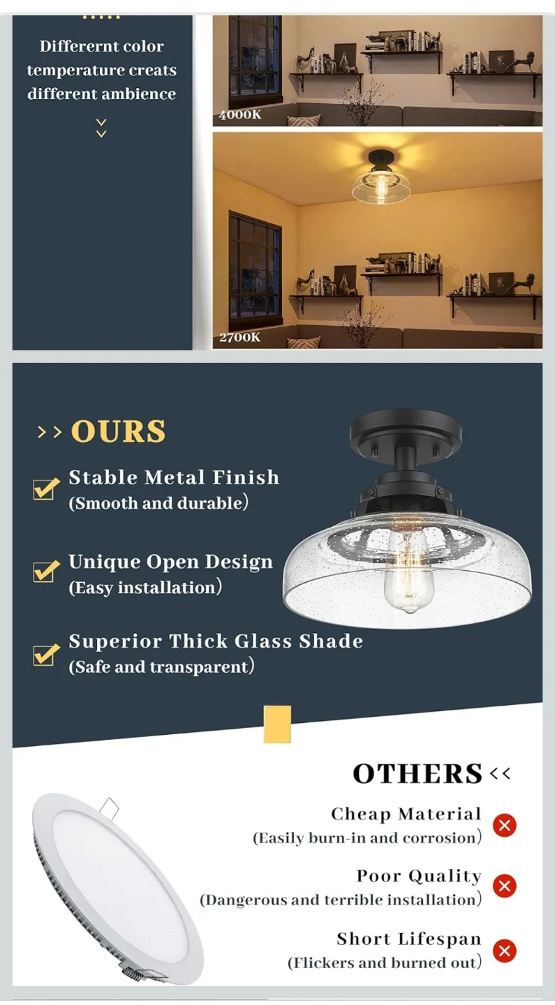 EAPUDUN Semi-Flush Mount Ceiling Light Fixture - photo 3