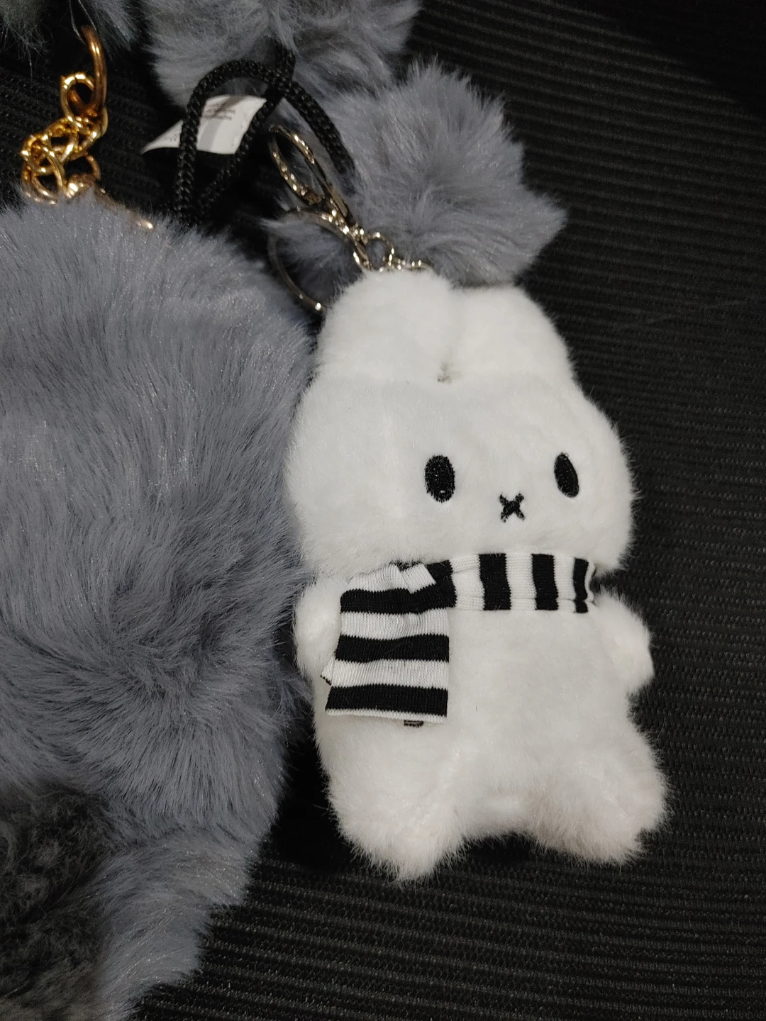 Grey Fuzzy Heart Shaped Bag and Rabbit Pendant-  New - photo 2