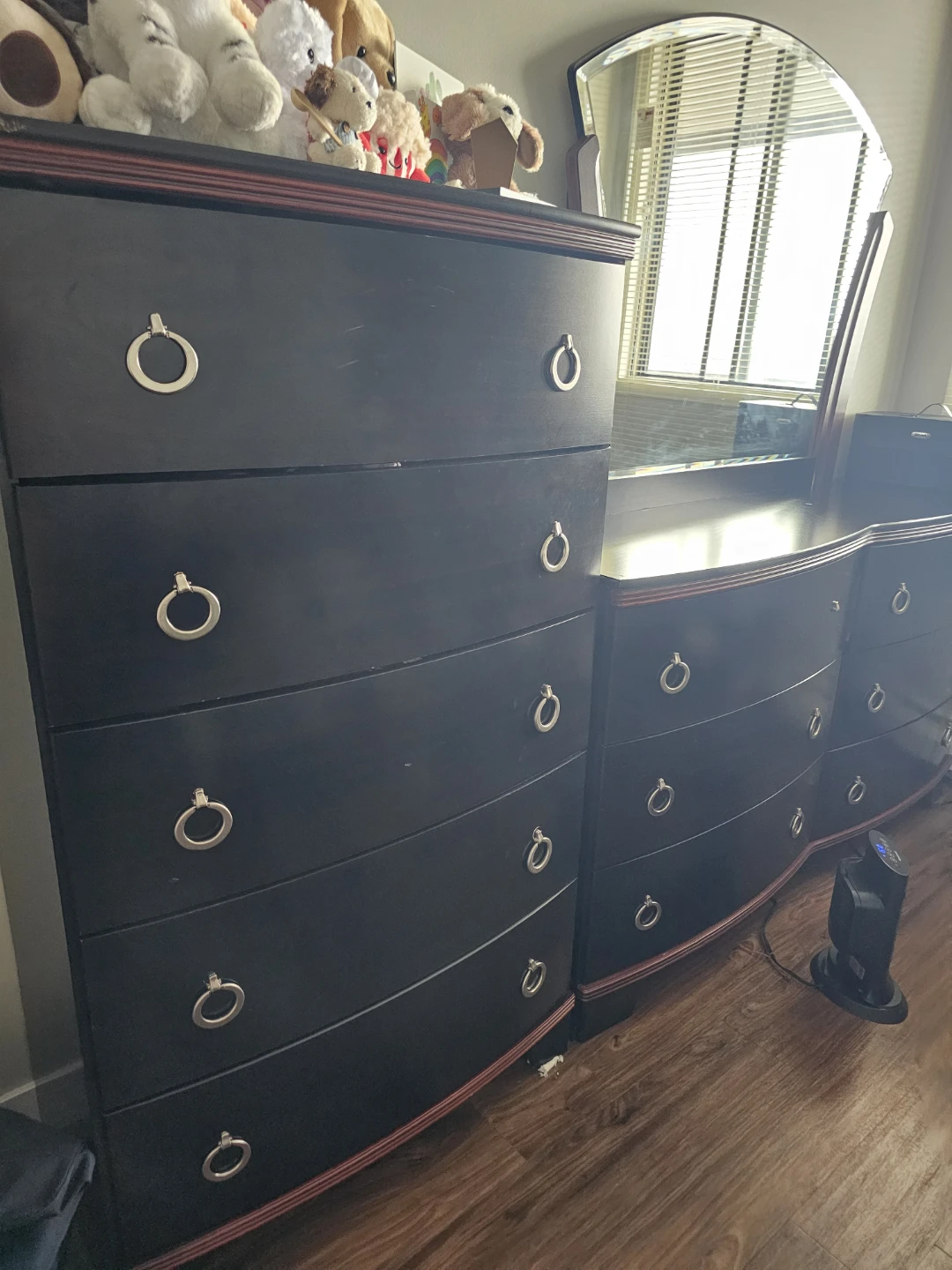 Dark Wood Dresser and Vanity Set with Mirror