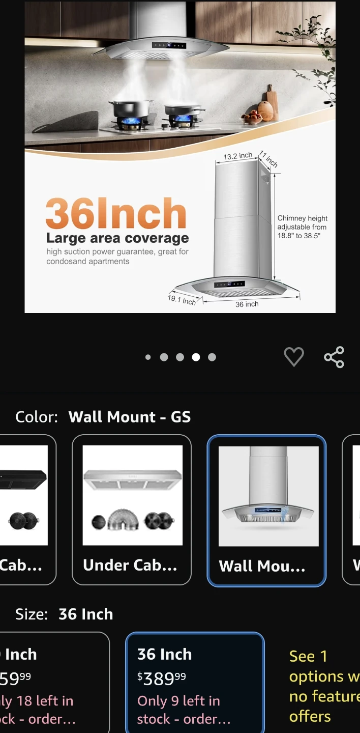 36 Inch Stainless Steel Wall Mount Range Hood - photo 3