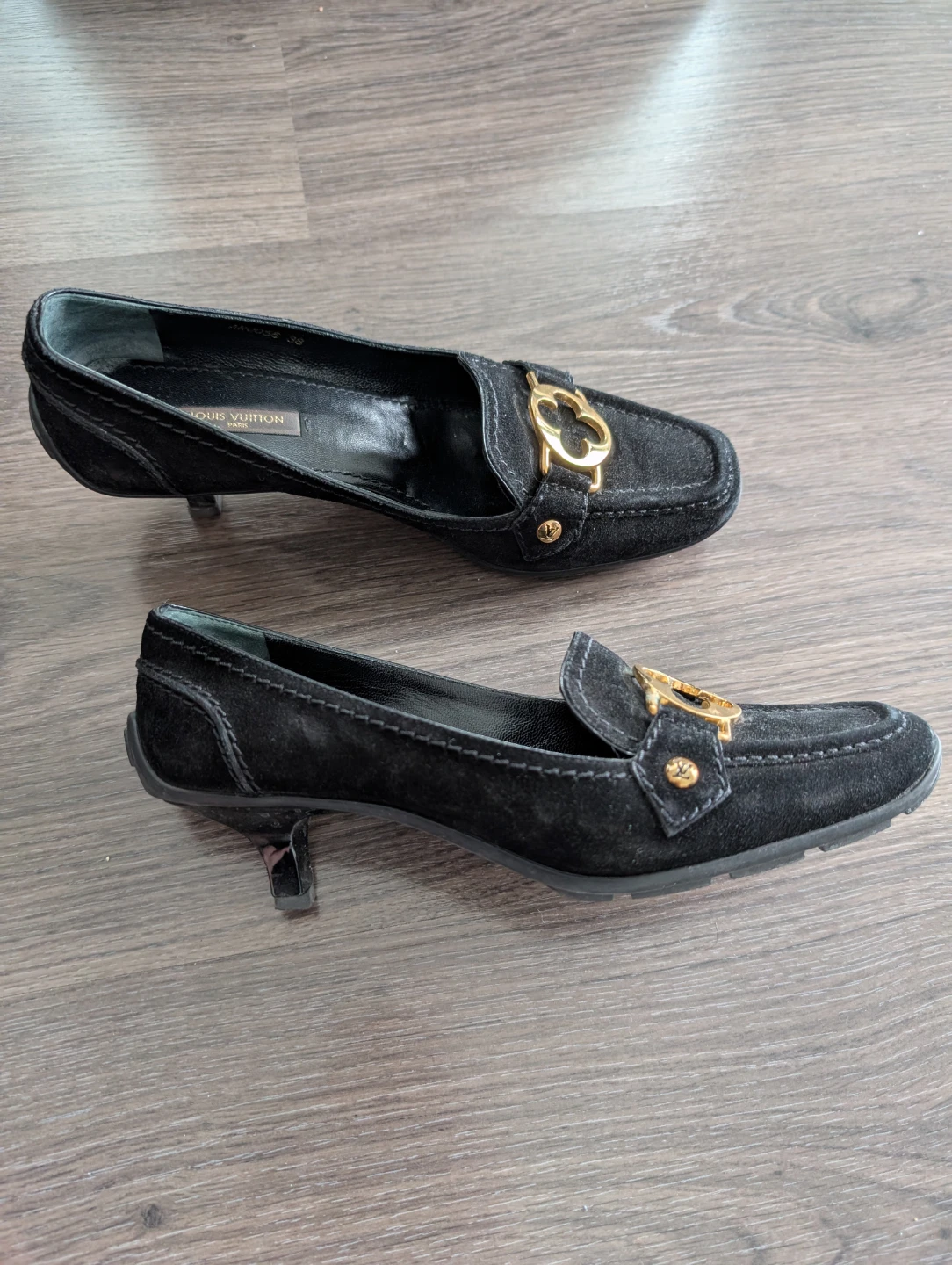 Louis Vuitton Black Suede Loafers with Gold Buckle - photo 4