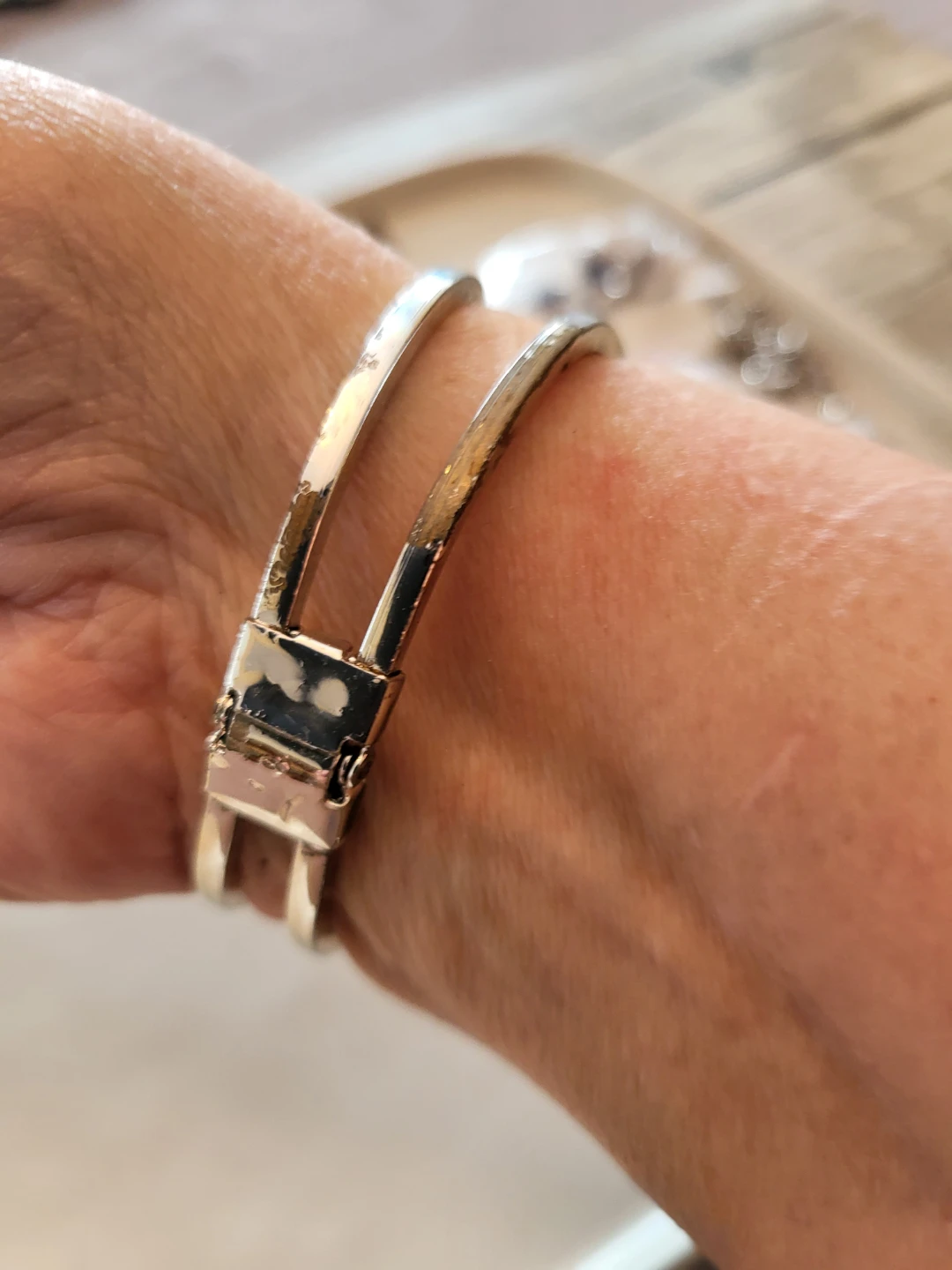 Silver-tone cuff bracelet with black marquise stones - photo 4