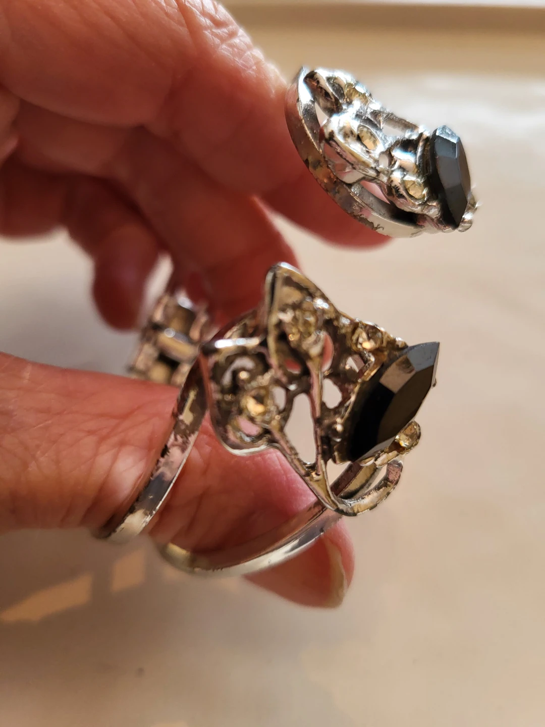 Silver-tone cuff bracelet with black marquise stones - photo 5