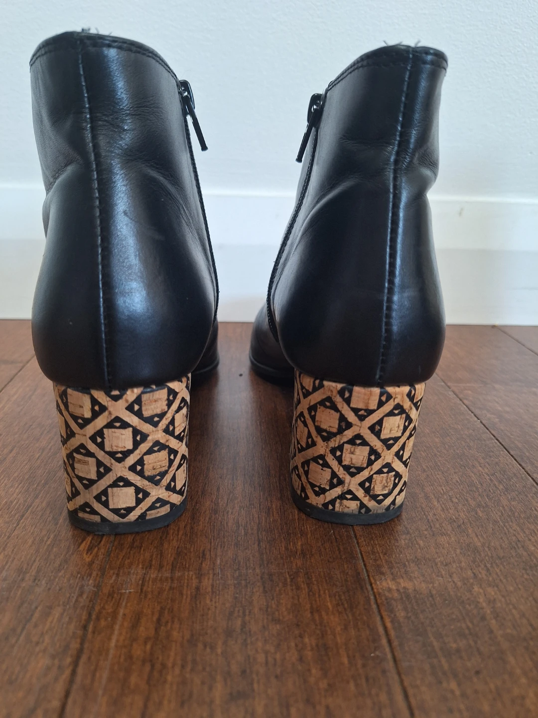 Black Leather Ankle Boots with Patterned Block Heels - photo 4