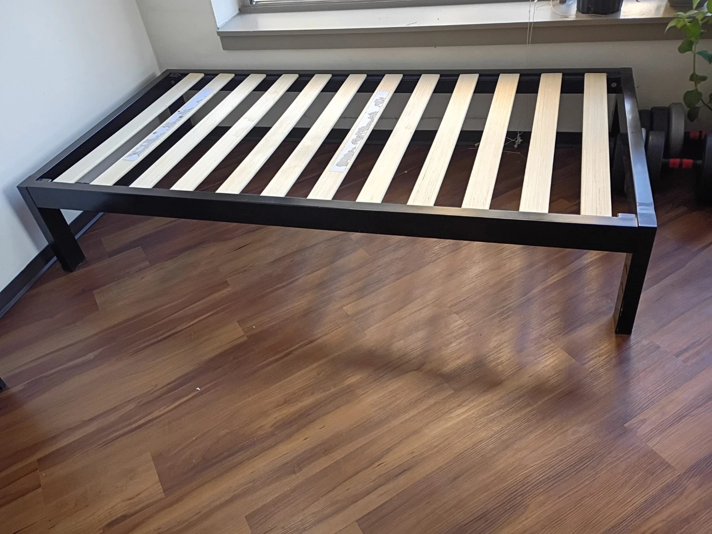 Black Metal Bed Frame with Wood Slats