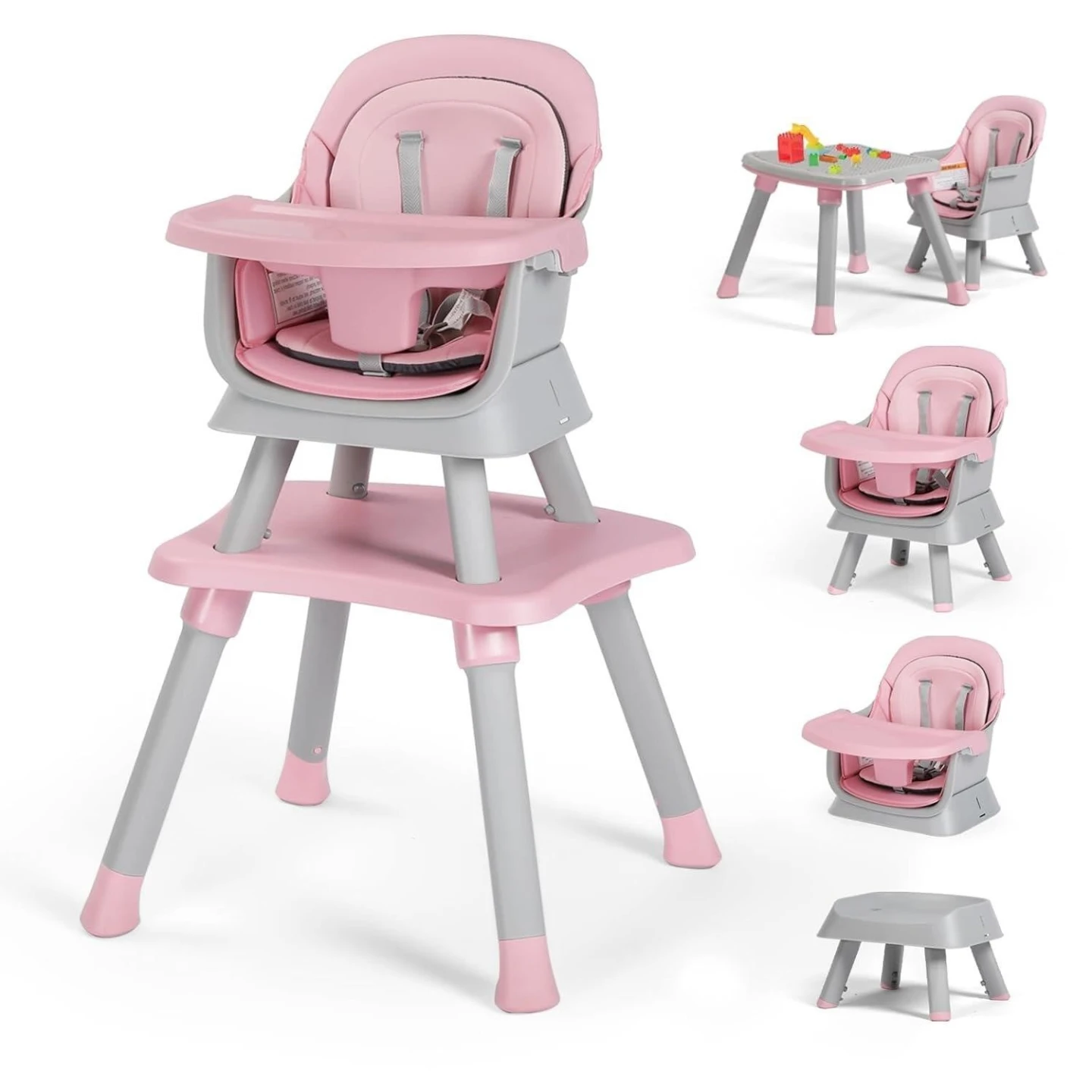 BN - Pink 8-in-1 Baby Highchair and Table Set