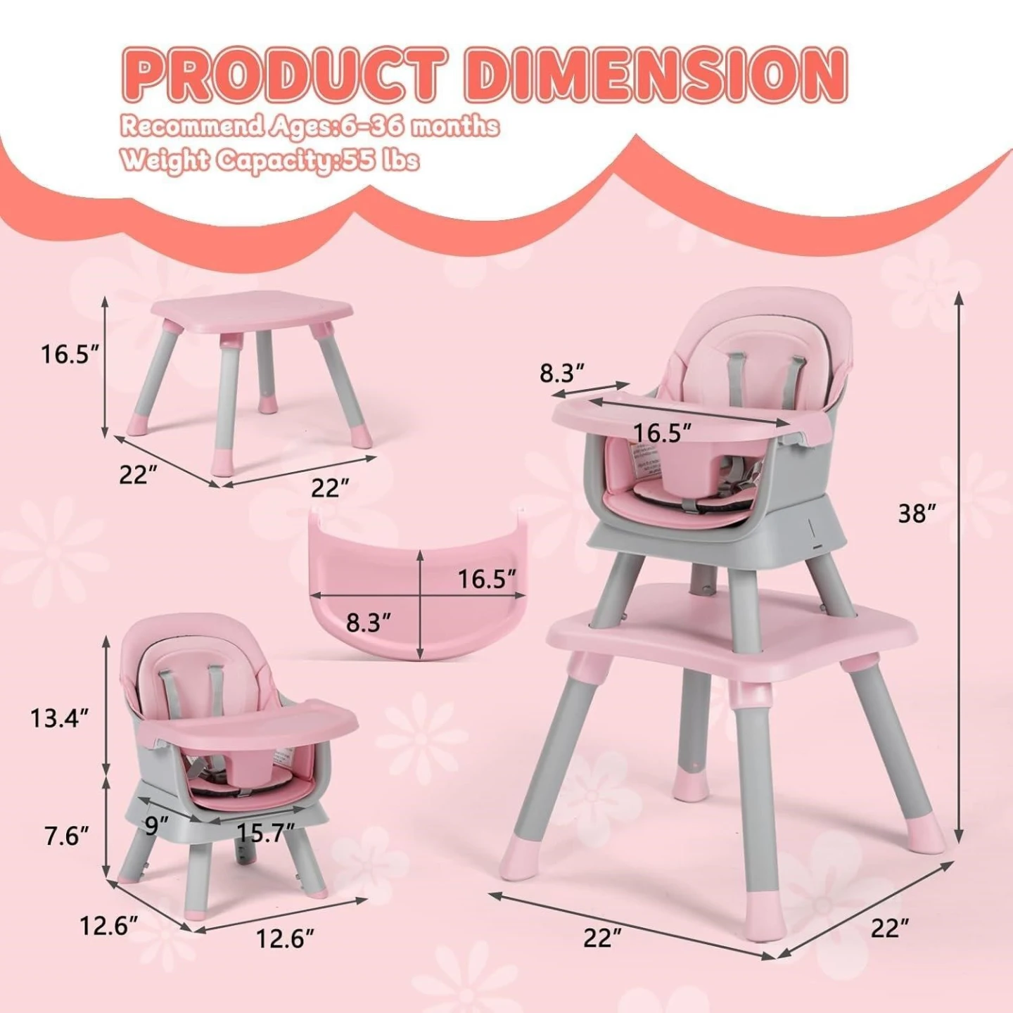 BN - Pink 8-in-1 Baby Highchair and Table Set - photo 2