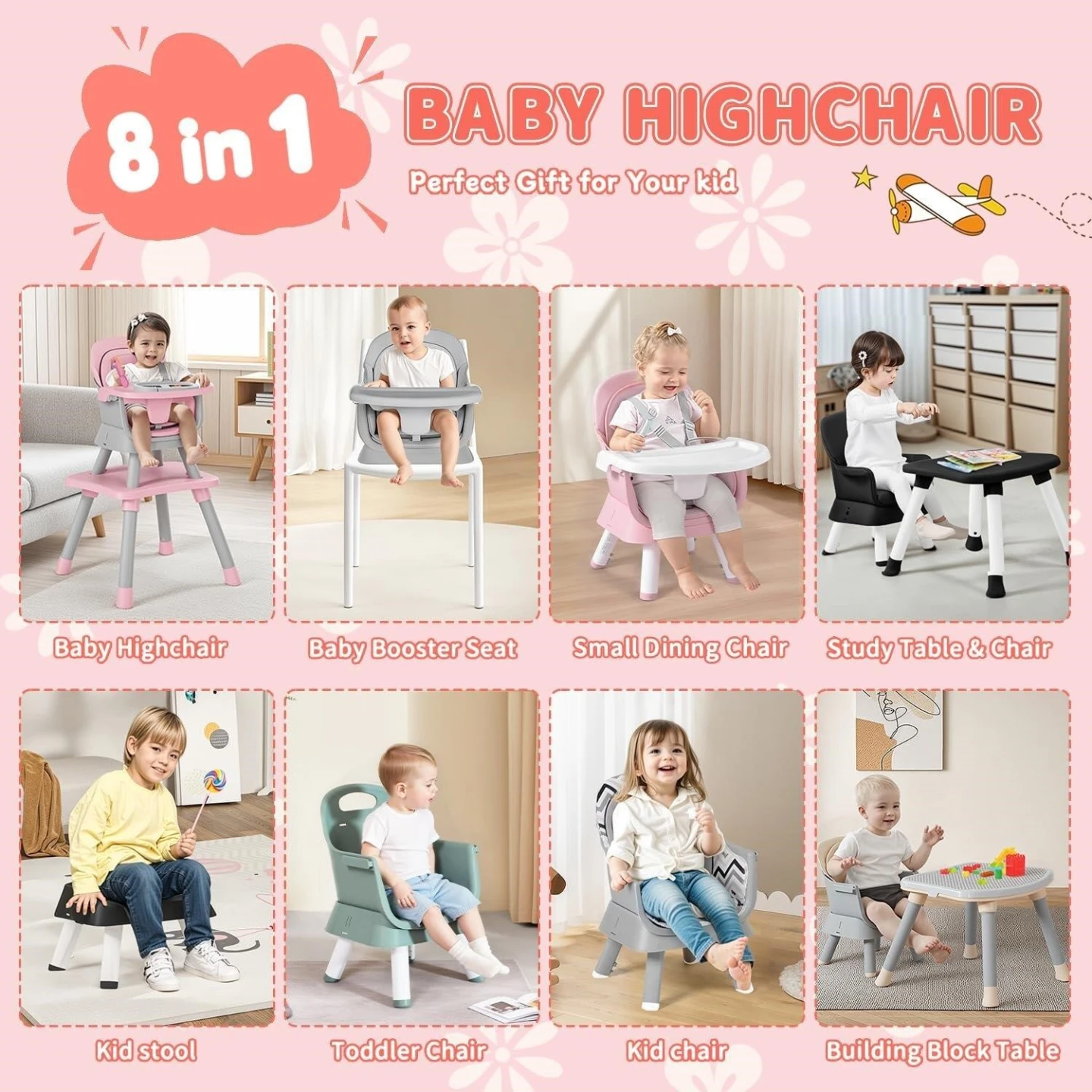 BN - Pink 8-in-1 Baby Highchair and Table Set - photo 4