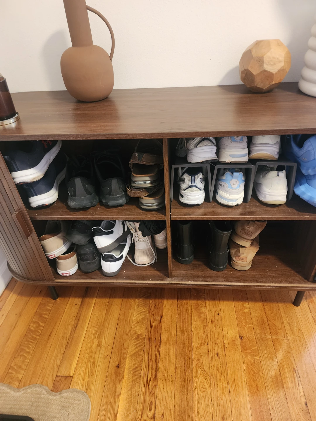 Mid-Century Modern Wood Sideboard Cabinet with Slatted Doors - photo 4