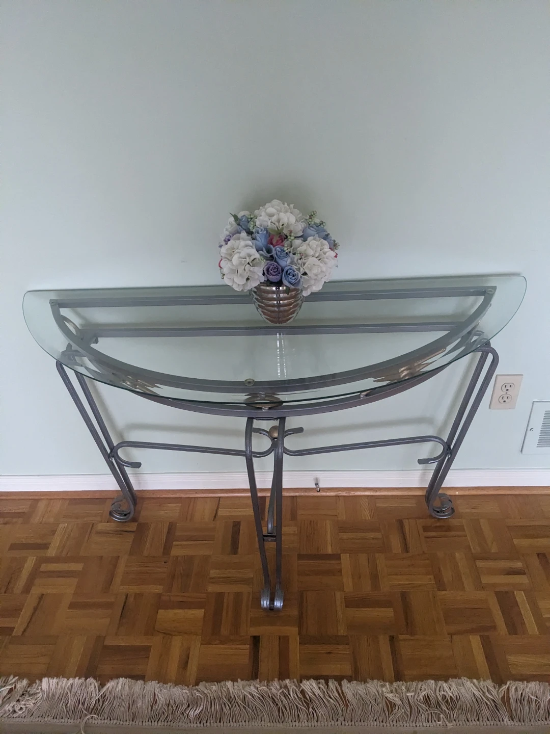 Glass Top Console Table with Metal Base
