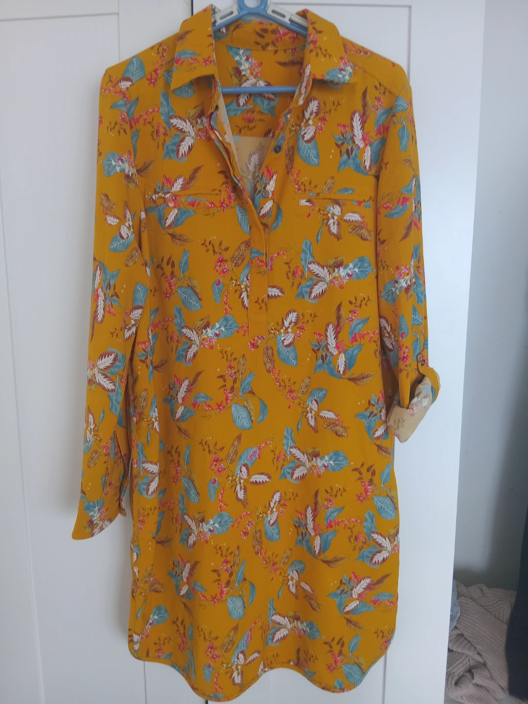 Women's Yellow Floral Print Shirt Dress