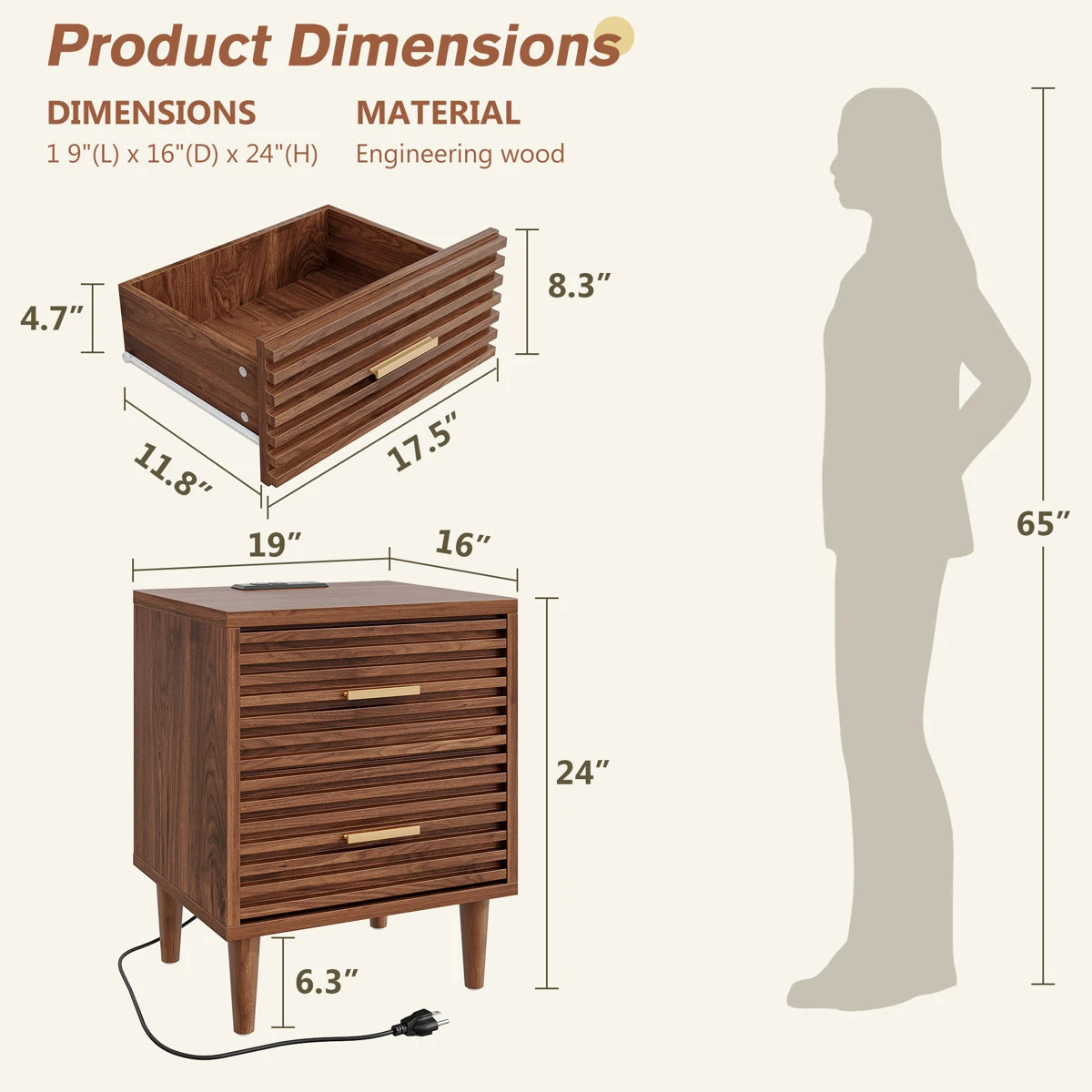 Nightstand with Built-in USB/Outlets (assembly required) - photo 4