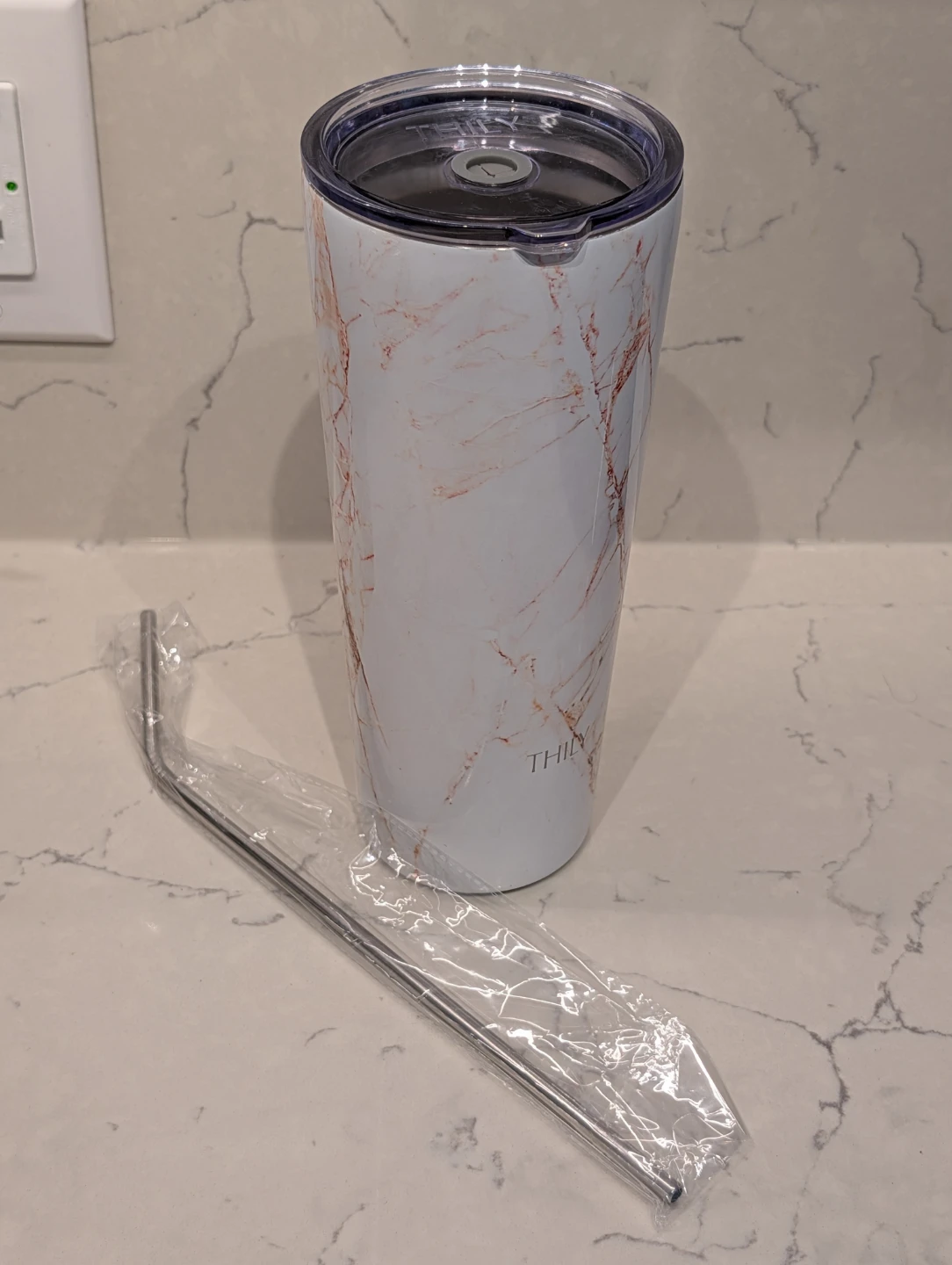 TUMBLER Stainless Steel Marble Finish with Straw