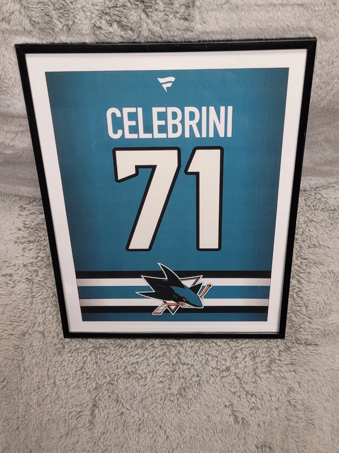 San Jose Sharks Celebrini 71 Framed Jersey Print
