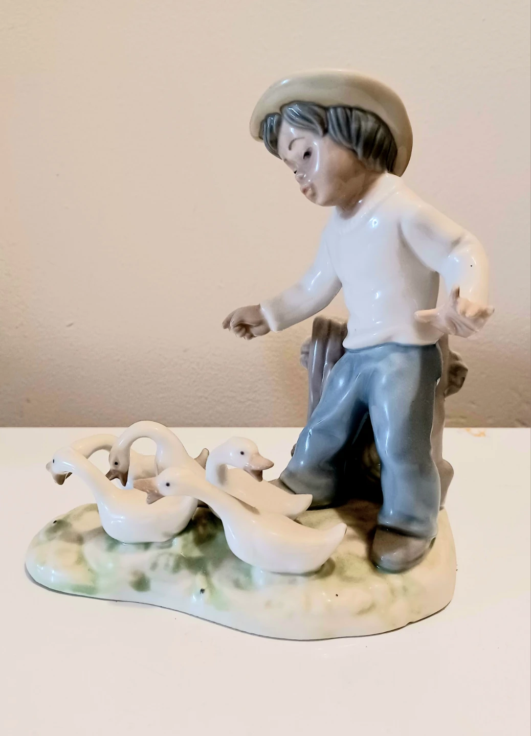 Vtg. Tengra Figurine Boy and Geese