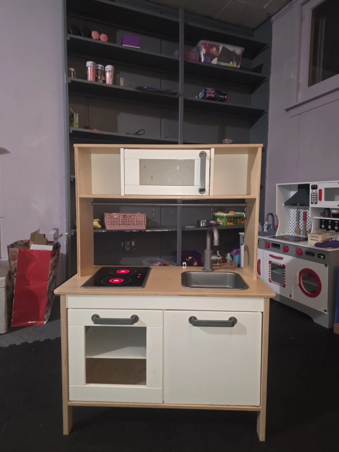 Wooden Play Kitchen with Microwave and Stove Top