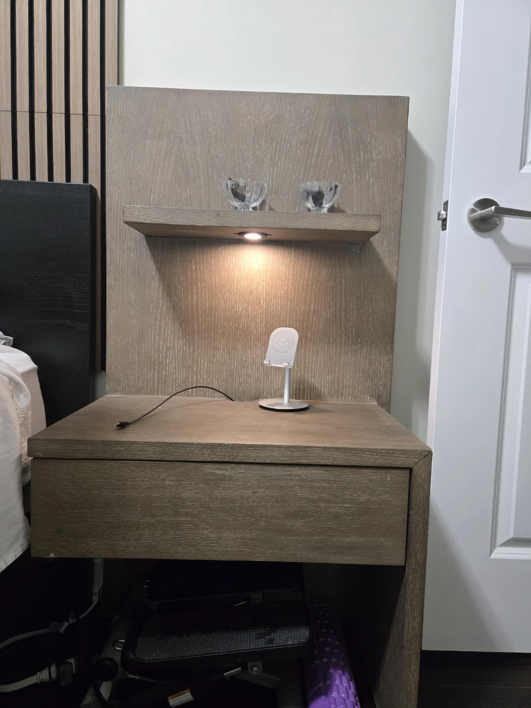 Wood Bed table with nigjt light