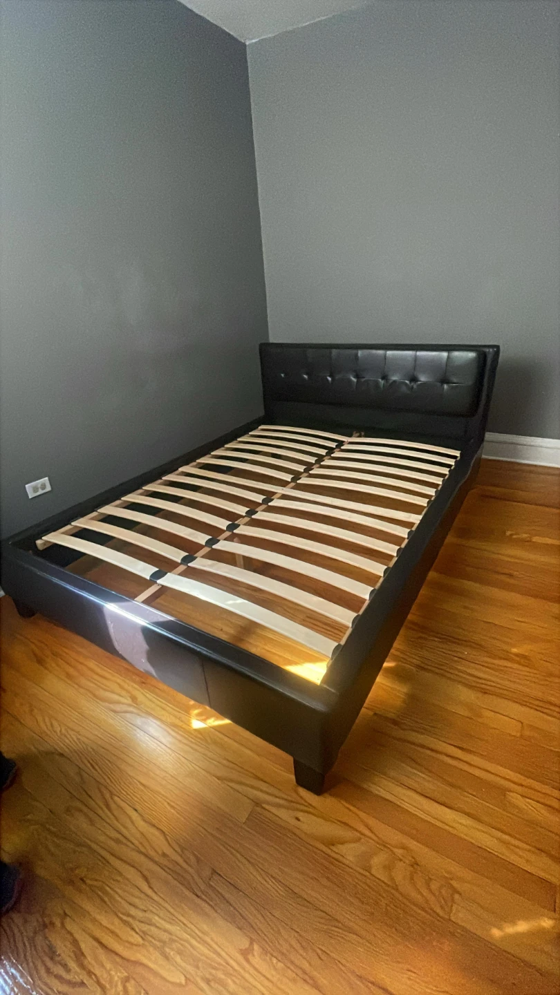 Black Faux Leather Platform Bed Frame with Headboard