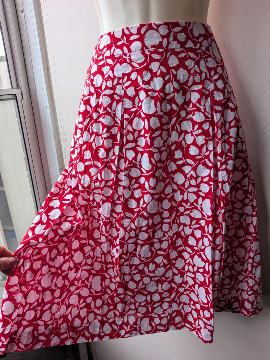 Red and White Floral Skirt
