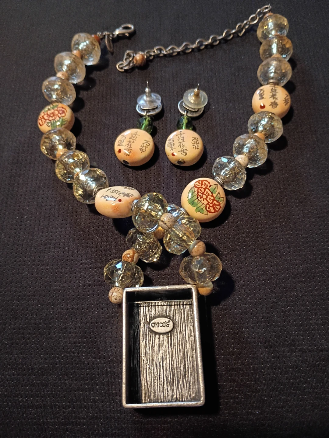 Chico's Necklace and Earrings Set with Asian Figurine Pendant - photo 2