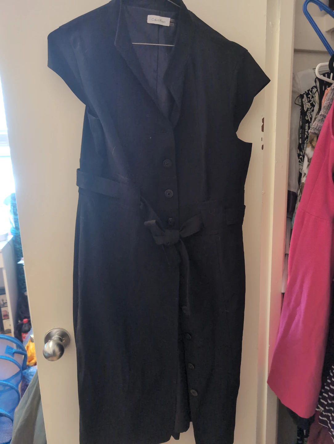 Calvin Klein Black Button-Front Dress with Belt size M