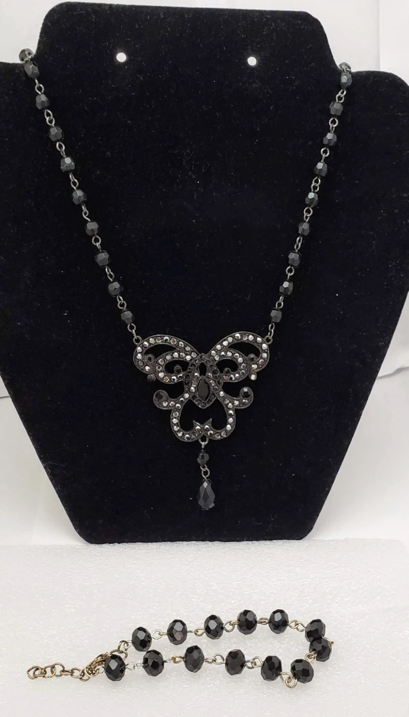 3pcs set Black Beaded Necklace Bracelet Earring